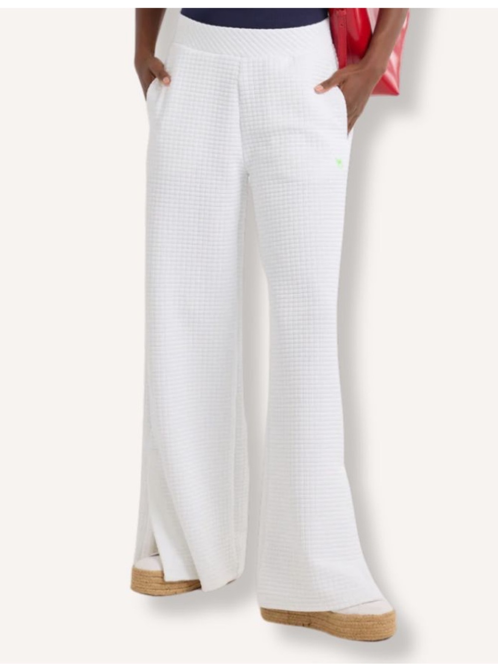 Dudley Stephens White Waffle Knit Wide-Leg Pants
